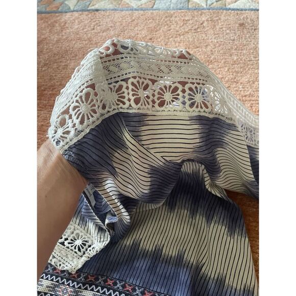 JODIFL Medium Blouse Boho Tassels Blue/White Hippy Loose Fringe Bohemian - Picture 4 of 10